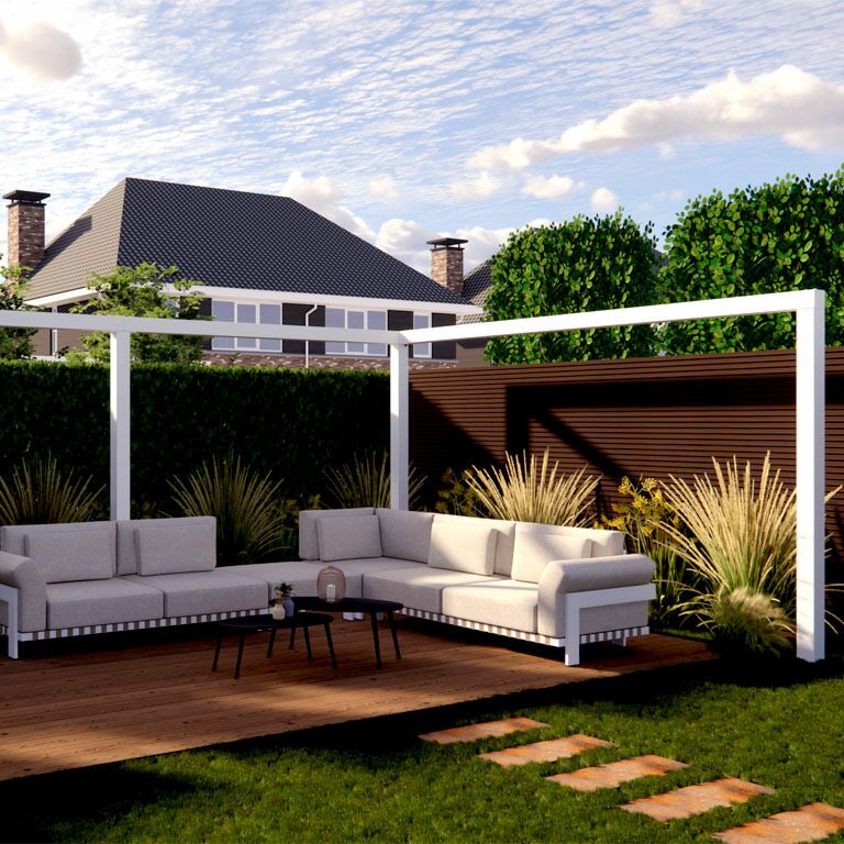Pergola af pulverlakeret stål hjørnekombination 600 x 412 cm