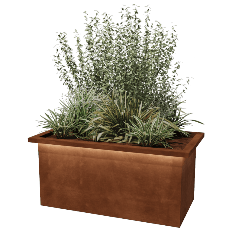 Svejst plantekasse Alabama i cortenstål med LED 100 x 50 x 50 cm