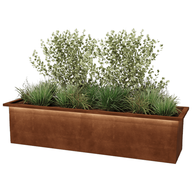 Svejst plantekasse Alabama i cortenstål med LED 200 x 50 x 50 cm