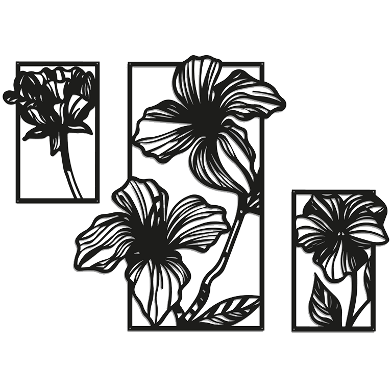 Vægdekoration af metal Blomster 3 dele