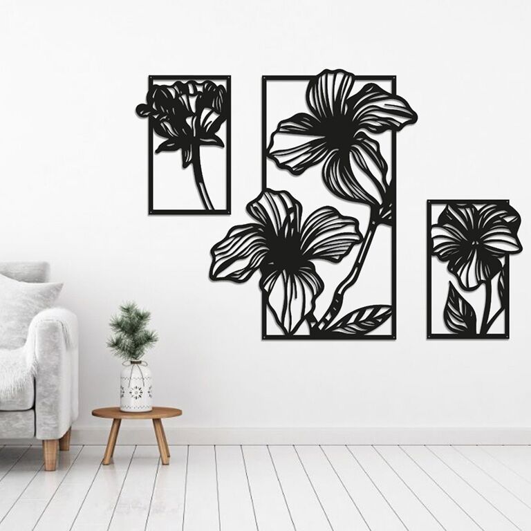 Vægdekoration af metal Blomster 3 dele