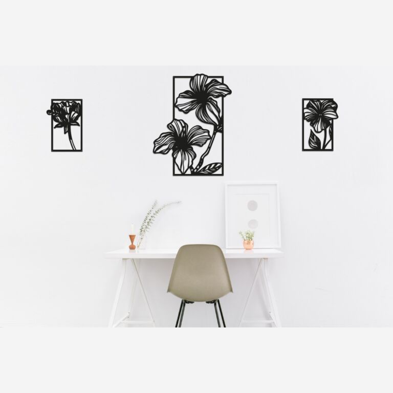 Vægdekoration af metal Blomster 3 dele