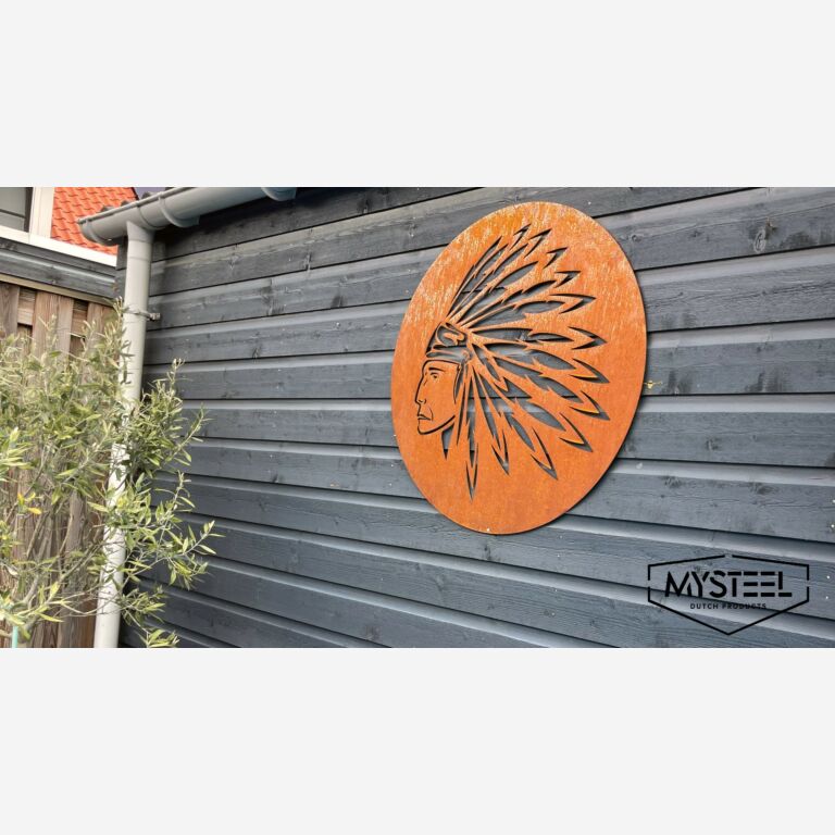 Vægdekoration af cortenstål Høvding