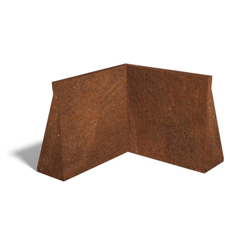 Støttemur af cortenstål indvendigt hjørne 50 x 50 cm (højde 50 cm)