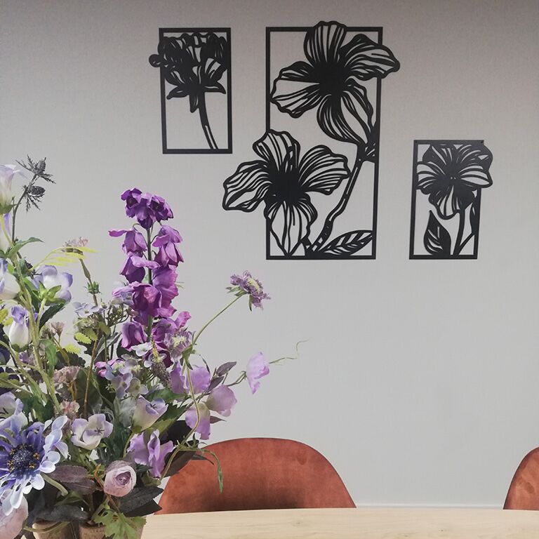 Vægdekoration af metal Blomster 3 dele