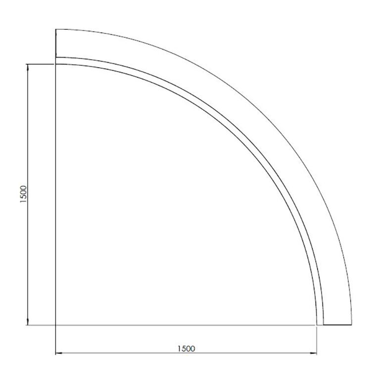 Støttemur af cortenstål indvendig kurve 150 x 150 cm (højde 30 cm)