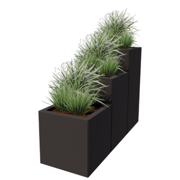 Stål plantekasse - 3-delt trappemodel - 120 x 40 x 80 cm - RAL9010 mat (hvid) - Med bundplade