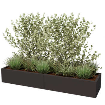 Stål plantekasse XXL - Rektangel - 200 x 50 x 40 cm - RAL9005 mat (sort) - Med bundplade