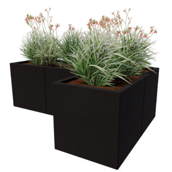 Stål plantekasse - L-formet - 150 x 100 x 60 cm - RAL9005 mat (sort) - Uden bundplade