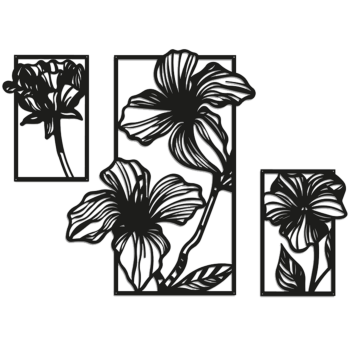 Væghængt dekoration i metal - Blomster 3-dele Large - 97,2 x 141,4 cm