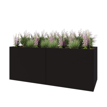 Stål plantekasse XXL - Rektangel - 200 x 80 x 80 cm - RAL9005 mat (sort) - Med bundplade