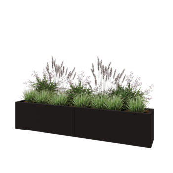 Stål plantekasse XXL - Rektangel - 200 x 30 x 40 cm - RAL9005 mat (sort) - Med bundplade