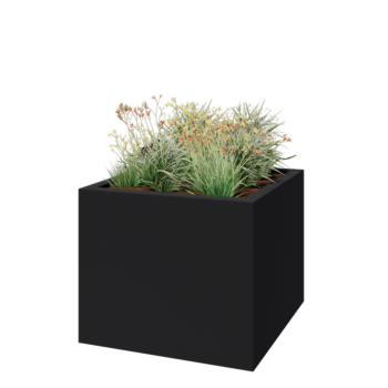 Plantekasse i glasfiber - Kvadratisk - 120 x 120 x 100 cm - RAL7021 mat (sortgrå) - Med bund