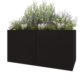 Stål plantekasse XXL - Rektangel - 200 x 100 x 100 cm - RAL9005 mat (sort) - Med bundplade