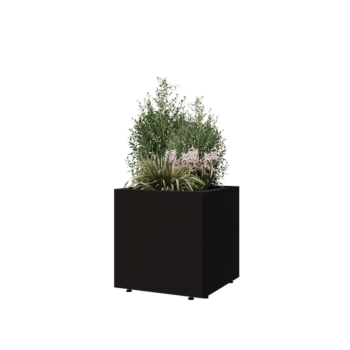 Stål plantekasse - Firkant - 50 x 50 x 50 cm - RAL9005 mat (sort) - Med bundplade - Med ben