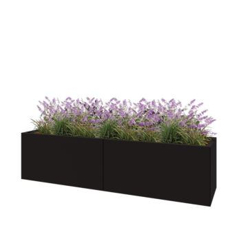 Stål plantekasse XXL - Rektangel - 200 x 50 x 50 cm - RAL9005 mat (sort) - Uden bundplade