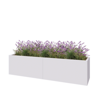 Stål plantekasse XXL - Rektangel - 200 x 50 x 50 cm - RAL9010 mat (hvid) - Med bundplade