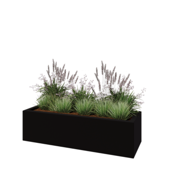 Plantekasse i glasfiber - Rektangel - 150 x 50 x 40 cm - RAL9005 mat (sort) - Med bund