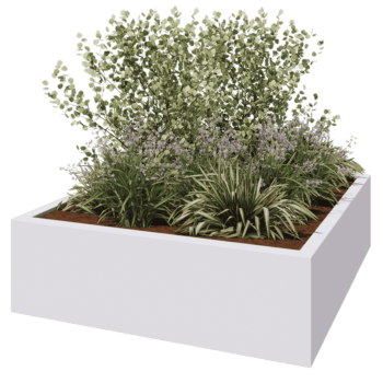 Plantekasse i glasfiber - Kvadratisk - 200 x 200 x 60 cm - RAL9010 mat (hvid) - Med bund