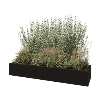 Stål plantekasse XXL - Rektangel - 200 x 60 x 30 cm - RAL9005 mat (sort) - Uden bundplade