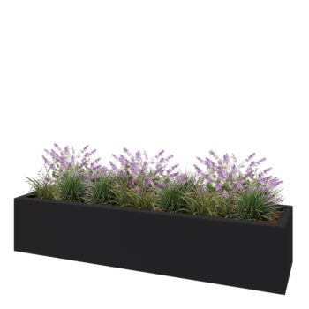 Plantekasse i glasfiber - Rektangel - 200 x 50 x 40 cm - RAL7021 mat (sortgrå) - Med bund