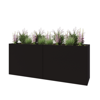 Stål plantekasse XXL - Rektangel - 200 x 50 x 80 cm - RAL9005 mat (sort) - Med bundplade