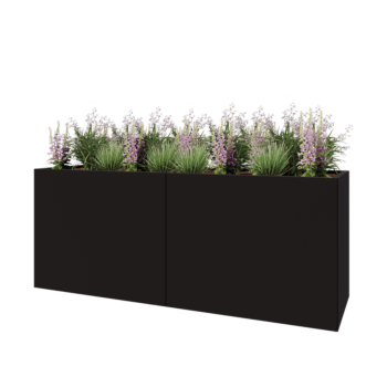 Stål plantekasse XXL - Rektangel - 200 x 60 x 80 cm - RAL9005 mat (sort) - Med bundplade