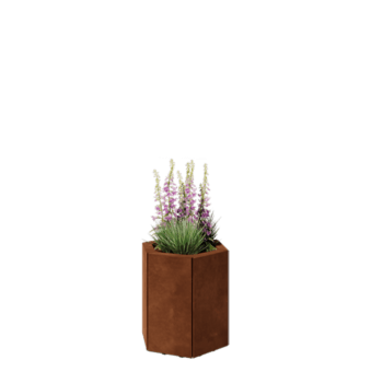 Cortenstål plantekasse - Sekshjørne - 39,3 x 34,6 x 40 cm - Med bundplade - Med ben