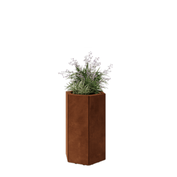 Cortenstål plantekasse - Sekshjørne - 39,3 x 34,6 x 60 cm - Med bundplade - Med ben