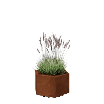 Cortenstål plantekasse - Sekshjørne - 59,3 x 52 x 30 cm - Med bundplade - Med ben