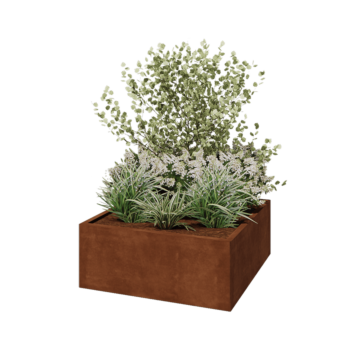Cortenstål plantekasse - Firkant - 100 x 100 x 40 cm - Med bundplade