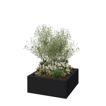 Plantekasse i glasfiber - Kvadratisk - 100 x 100 x 40 cm - RAL7021 mat (sortgrå) - Med bund