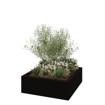 Plantekasse i glasfiber - Kvadratisk - 120 x 120 x 40 cm - RAL9005 mat (sort) - Med bund