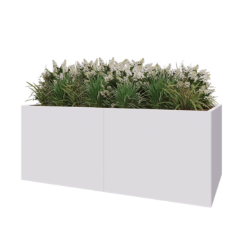 Stål plantekasse XXL - Rektangel - 200 x 100 x 80 cm - RAL9010 mat (hvid) - Med bundplade