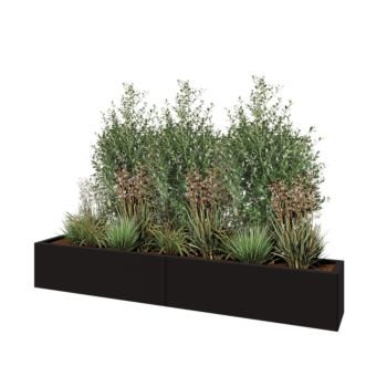 Stål plantekasse XXL - Rektangel - 200 x 30 x 30 cm - RAL9005 mat (sort) - Med bundplade