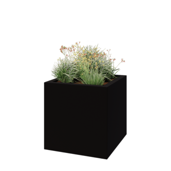 Plantekasse i glasfiber - Kvadratisk - 100 x 100 x 100 cm - RAL9005 mat (sort) - Med bund