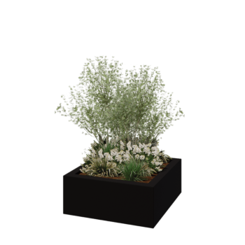 Plantekasse i glasfiber - Kvadratisk - 100 x 100 x 40 cm - RAL9005 mat (sort) - Med bund