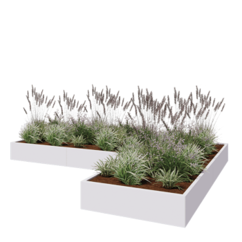 Stål plantekasse - L-formet - 360 x 240 x 30 cm - RAL9010 mat (hvid) - Med bundplade