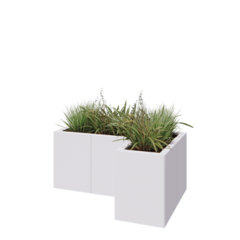 Stål plantekasse - L-formet - 90 x 60 x 40 cm - RAL9010 mat (hvid) - Med bundplade