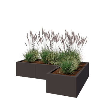 Stål plantekasse - L-formet - 150 x 100 x 30 cm - RAL7016 mat (antracitgrå) - Uden bundplade