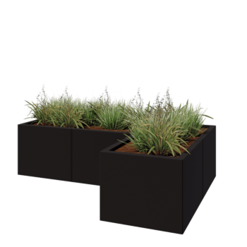 Stål plantekasse - L-formet - 150 x 100 x 40 cm - RAL9005 mat (sort) - Med bundplade