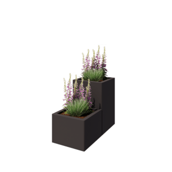 Stål plantekasse - 2-delt trappemodel - 80 x 40 x 60 cm - RAL7016 mat (antracitgrå) - Med bundplade