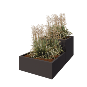 Stål plantekasse - 2-delt trappemodel - 160 x 80 x 60 cm - RAL7016 mat (antracitgrå) - Uden bundplade