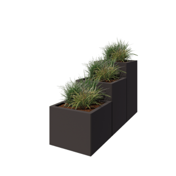 Stål plantekasse - 3-delt trappemodel - 150 x 50 x 80 cm - RAL7016 mat (antracitgrå) - Med bundplade