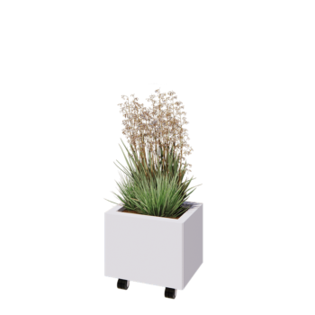 Stål plantekasse - Rektangel - 40 x 30 x 30 cm - RAL9010 mat (hvid) - Med bundplade - Met hjul