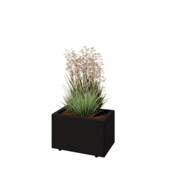 Stål plantekasse - Rektangel - 50 x 30 x 30 cm - RAL9005 mat (sort) - Med bundplade - Med ben