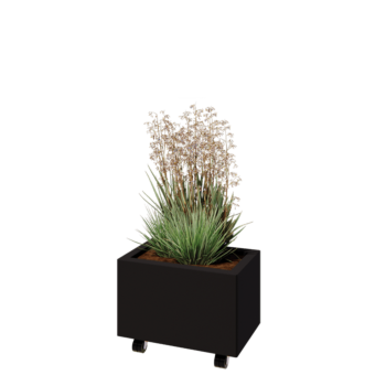 Stål plantekasse - Rektangel - 50 x 30 x 30 cm - RAL9005 mat (sort) - Med bundplade - Met hjul