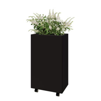 Stål plantekasse - Rektangel - 50 x 30 x 80 cm - RAL9005 mat (sort) - Med bundplade - Met hjul