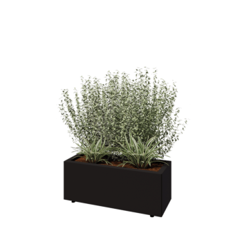 Stål plantekasse - Rektangel - 80 x 30 x 30 cm - RAL9005 mat (sort) - Med bundplade - Med ben