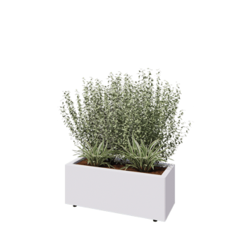 Stål plantekasse - Rektangel - 80 x 30 x 30 cm - RAL9010 mat (hvid) - Med bundplade - Med ben